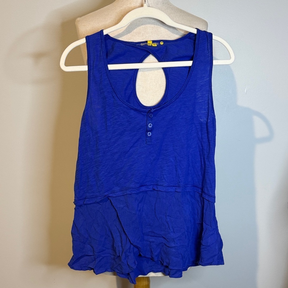 Anthropologie little yellow button Cobalt Blue Tank Top